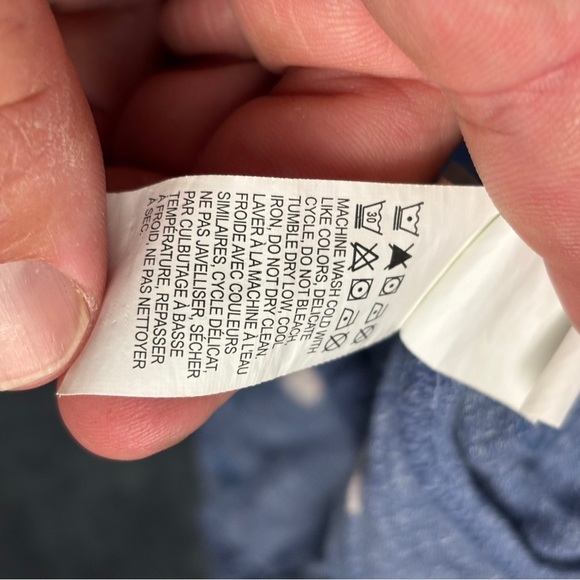 Lucky Brand Textured Button-up Blue Pleated 3/4 gathered Sleeve blouse Sz Lg - Picture 7 of 10